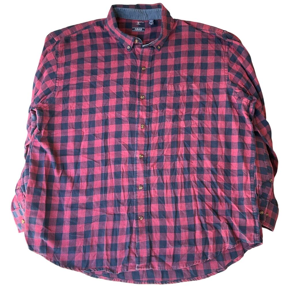 IZOD Men Shirt size XXL Long Sleeve Button Down Plaid Red & Blue